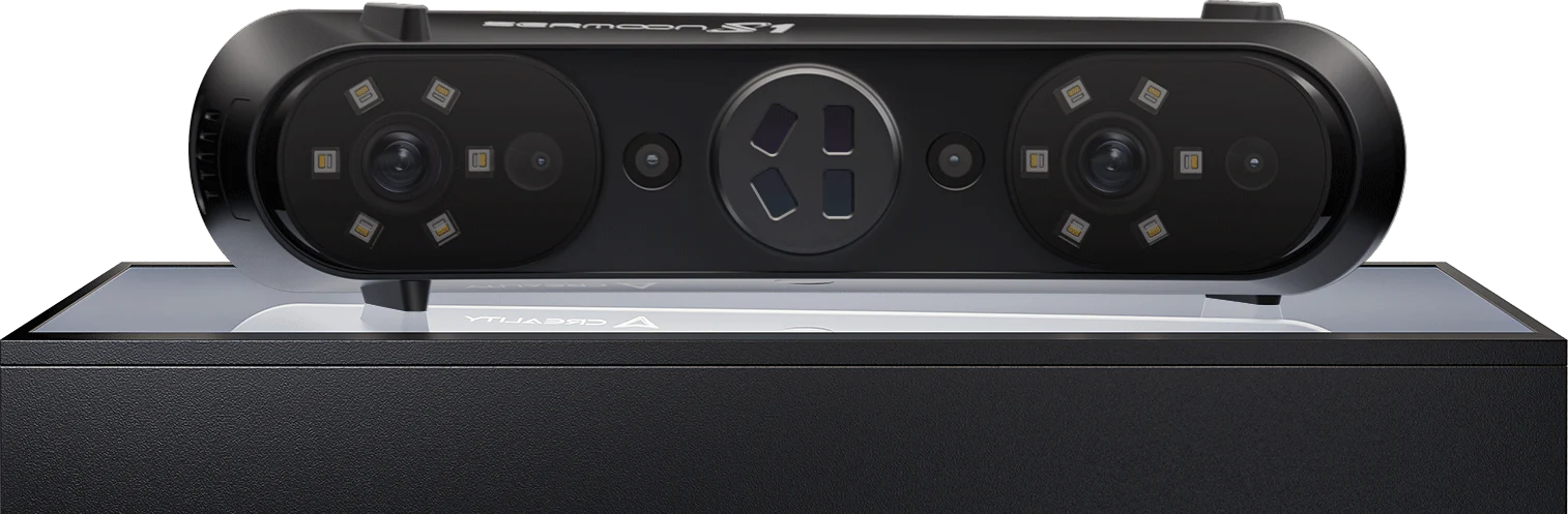 Front view of Creality Sermoon S1 3D scanner with dual cameras and sensors